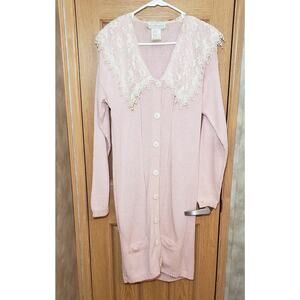 Vintage Scott McClintock medium 80s Pink Crochet sweater Dress